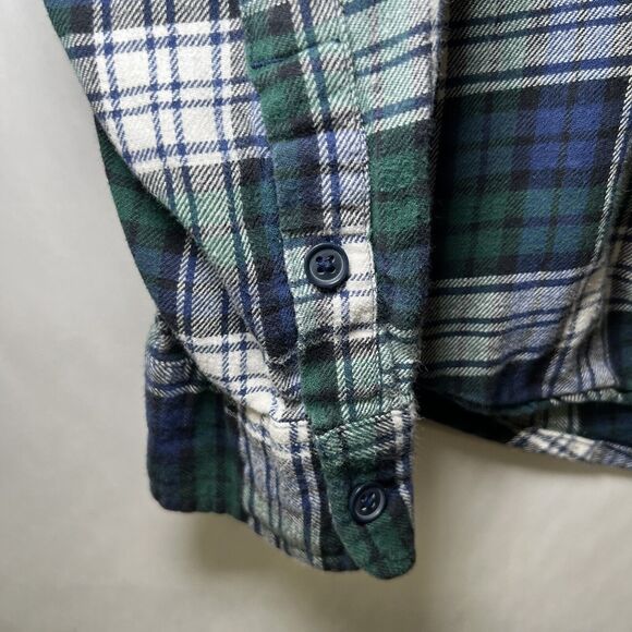 Lucky Brand Button Up Flannel Shirt Mens Size Large Green Blue Plaid Long Sleeve - Picture 4 of 12